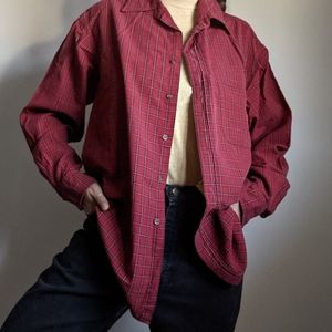 Thin cotton button front red plaid shirt